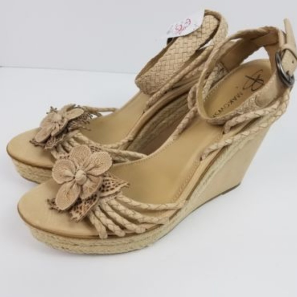 B Makowsky Leather Strappy Wedge Heel Sandals
